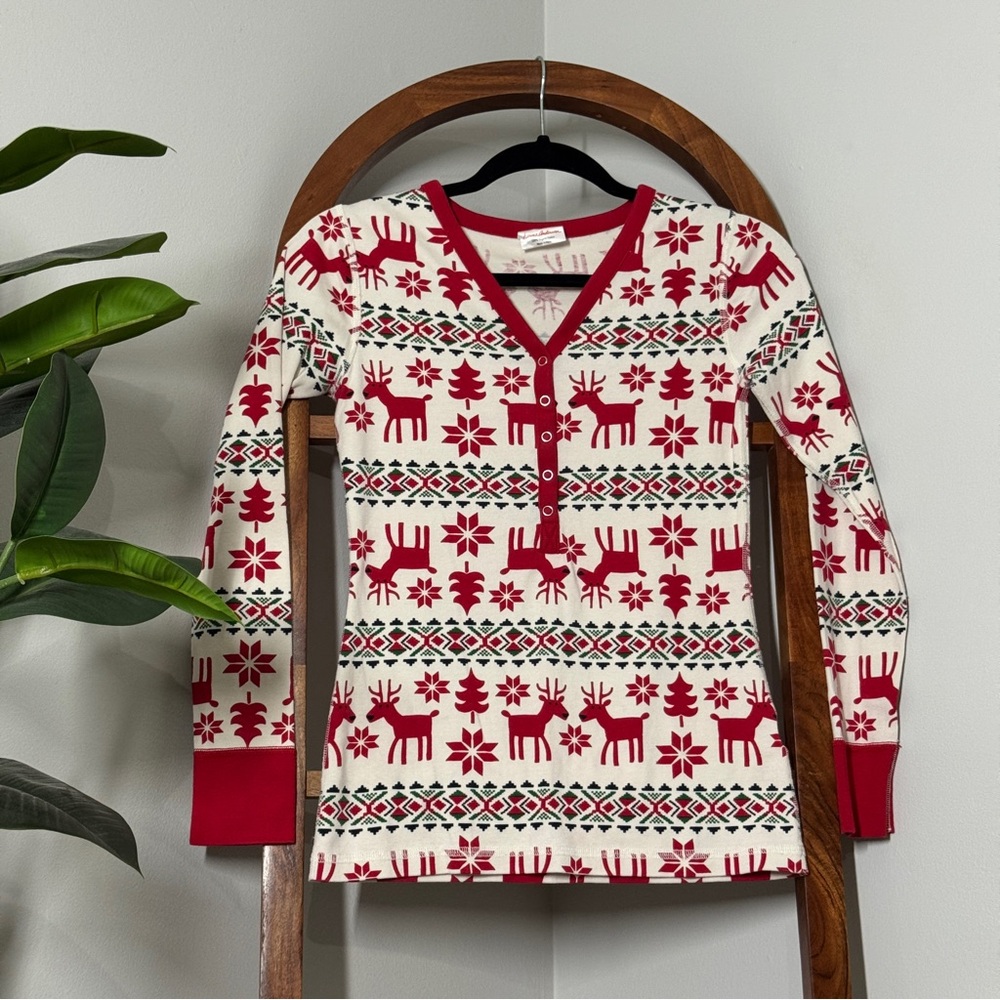 Hanna Andersson XS Red White Organic Cotton Holiday Christmas Pajama Top
